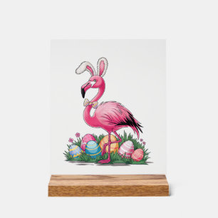 Easter Flamingo T-Shirt Acrylic Sign