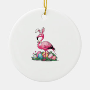 Easter Flamingo T-Shirt Ceramic Ornament