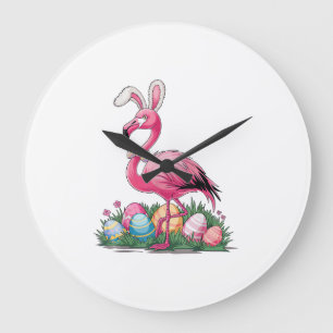 Easter Flamingo T-Shirt Large Clock