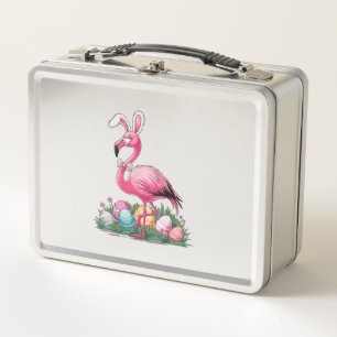 Easter Flamingo T-Shirt Metal Lunch Box