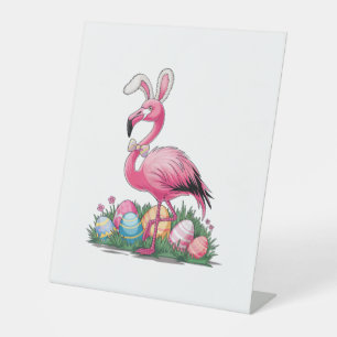 Easter Flamingo T-Shirt Pedestal Sign