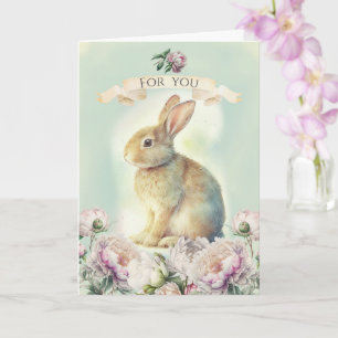 Easter, Floral Bunny with peonies Card