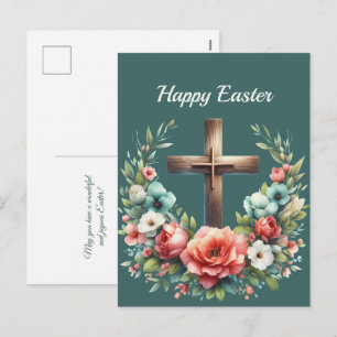 Easter Floral Cross Illustration Holiday Postcard