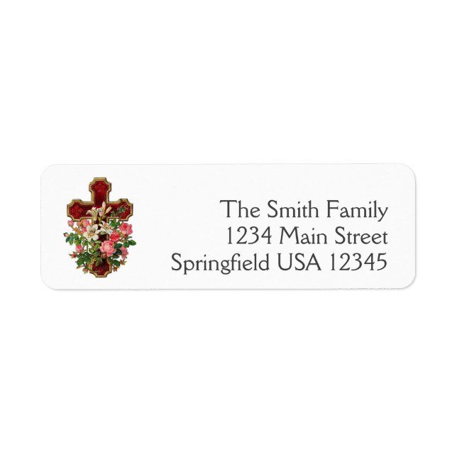 Easter Floral Cross Religious return address Label (Front)