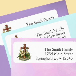 Easter Floral Cross Religious return address Label