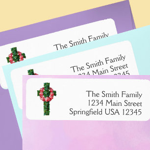 Easter Floral Cross Religious return address Label