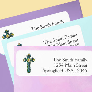 Easter Floral Cross Religious return address Label