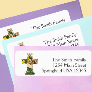 Easter Floral Cross Religious return address Label