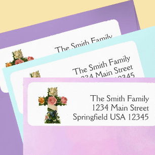 Easter Floral Cross Religious return address Label