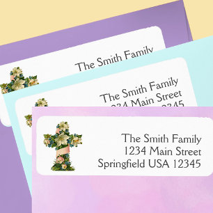 Easter Floral Cross Religious return address Label