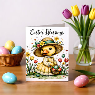 Easter, Floral Duck Greeting & Note Card