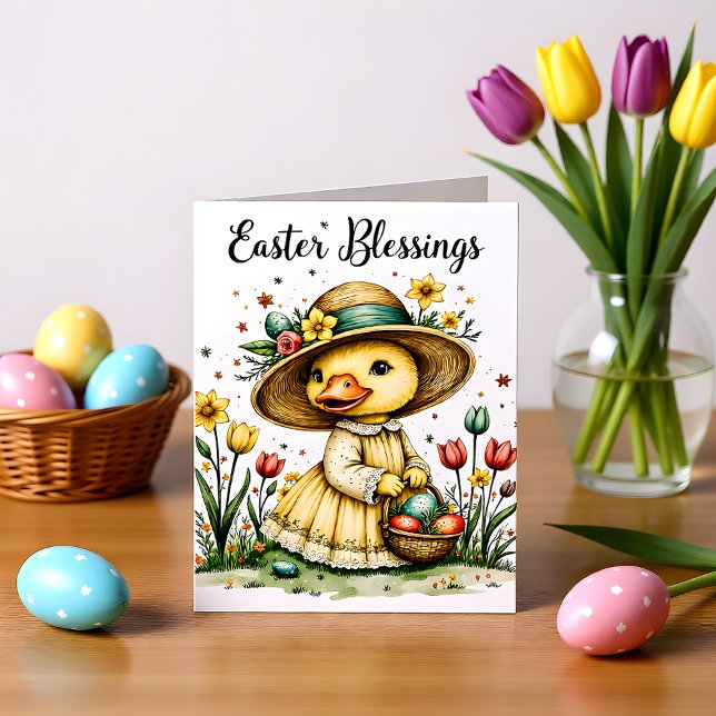 Easter, Floral Duck Greeting & Note Card (Creator Uploaded)