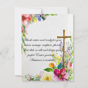 Easter floral frame with cross blank holiday card