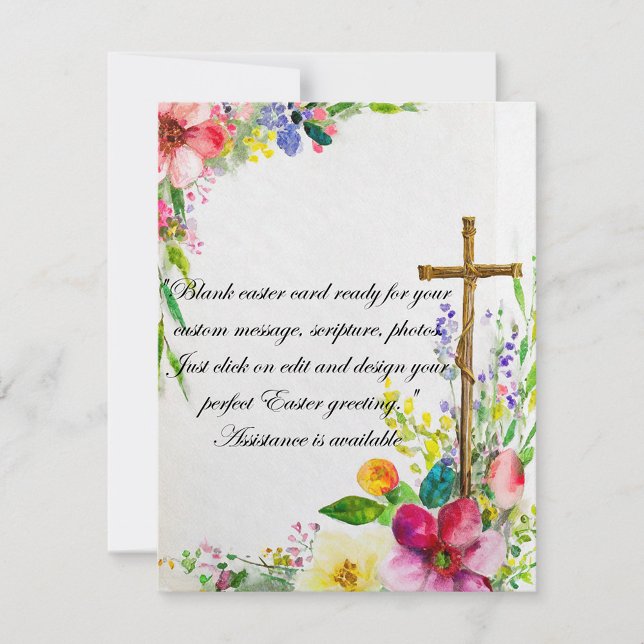 Easter floral frame with cross blank holiday card (Creator Uploaded)