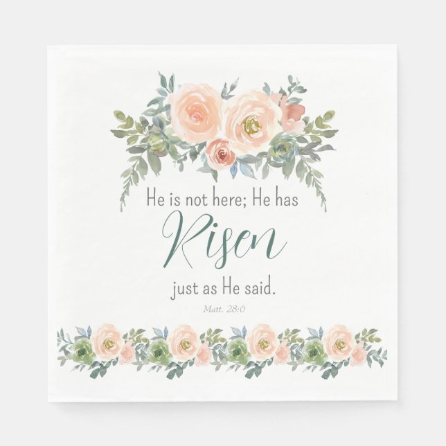 Easter Floral He has Risen Scripture Watercolor Napkin (Front)