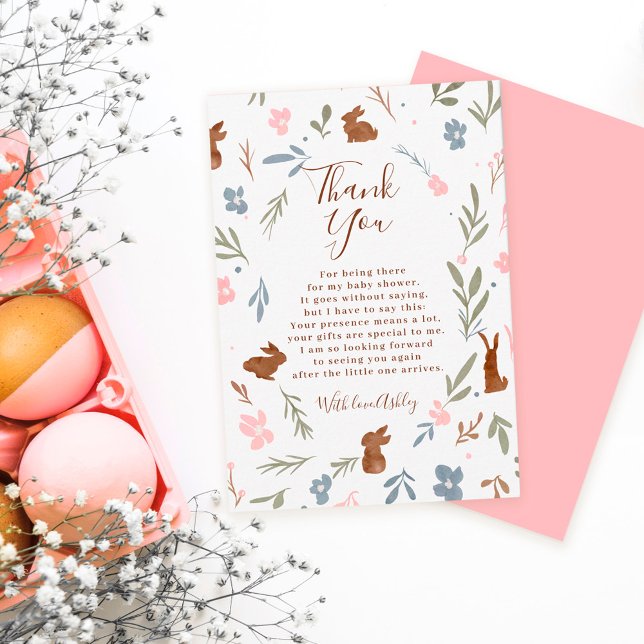 Easter floral rabbit little bunny baby shower thank you card (Creator Uploaded)