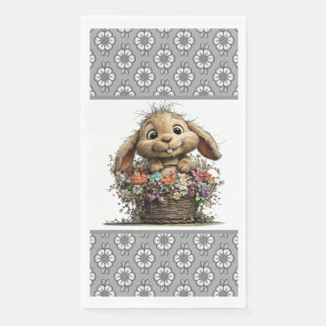 Easter Floral Rabbit Paper Napkin (Front)