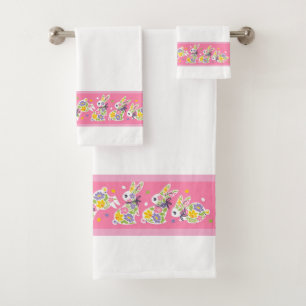 Easter Floral Rabbits Bath Towel Set