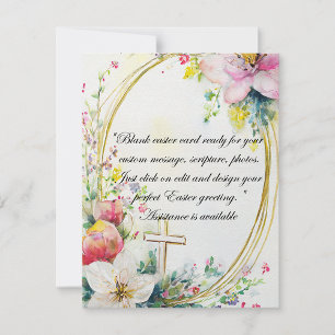 Easter floral wreath with Cross blank Holiday Card