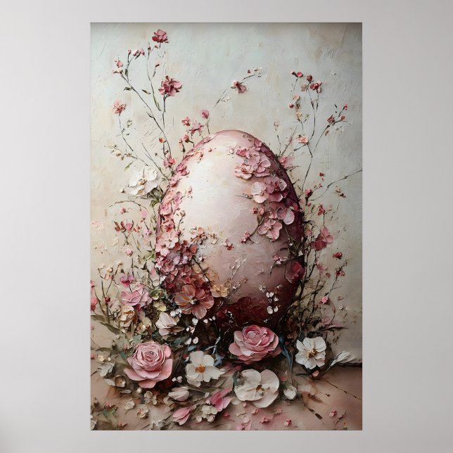Easter Flower Egg Print, Spring Vintage Egg Poster (Front)