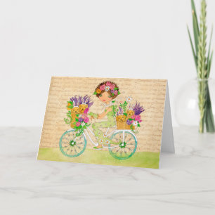 Easter Flowers Bicycle with Lab Puppies Holiday Card