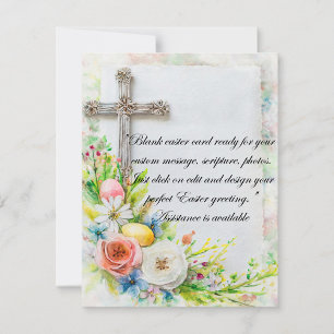 Easter flowers, eggs, and cross blank stationery holiday card