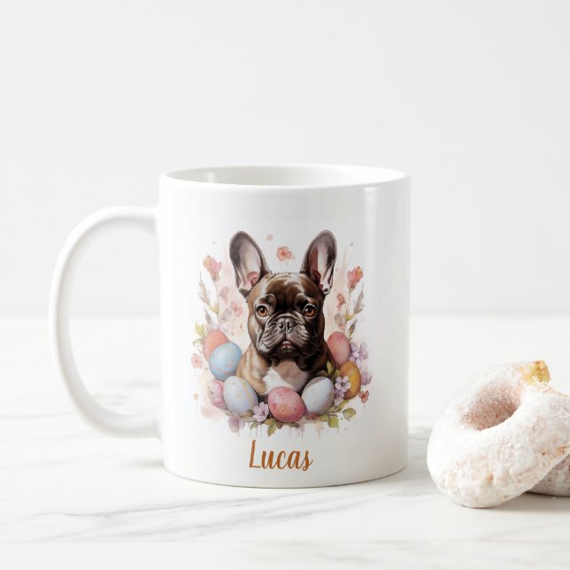 Easter French Bulldog Eggs and Flowers -   Coffee Mug (With Donut)