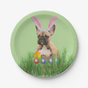 Easter French Bulldog paper plate
