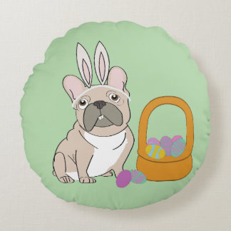 Easter French Bulldog Round Pillow
