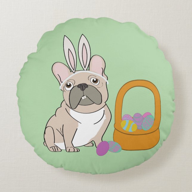 Easter French Bulldog Round Pillow (Front)