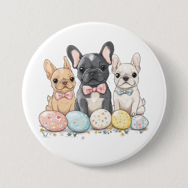Easter French Bulldogs 3 Inch Round Button (Front)