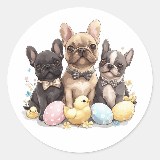Easter French Bulldogs Classic Round Sticker (Front)