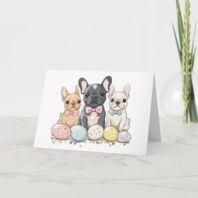 Easter French Bulldogs Holiday Card (Front)