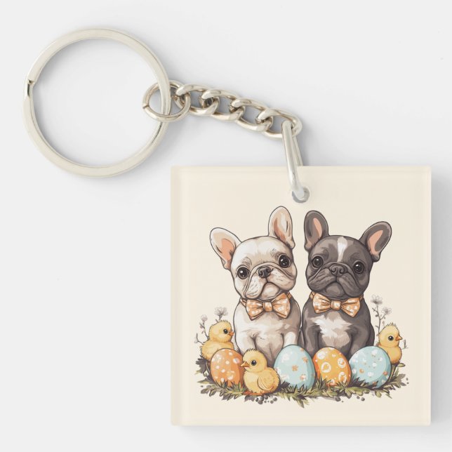 Easter French Bulldogs Keychain (Front)