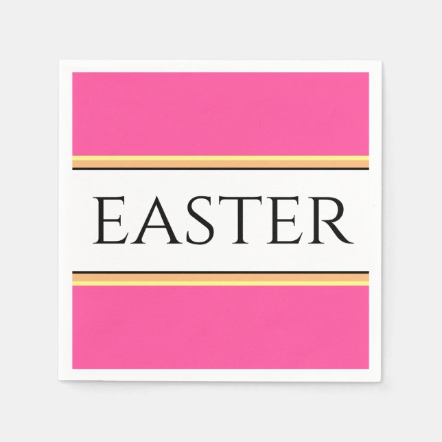 EASTER Fun Bright Pretty Pink White Yellow Stripes Napkin (Front)