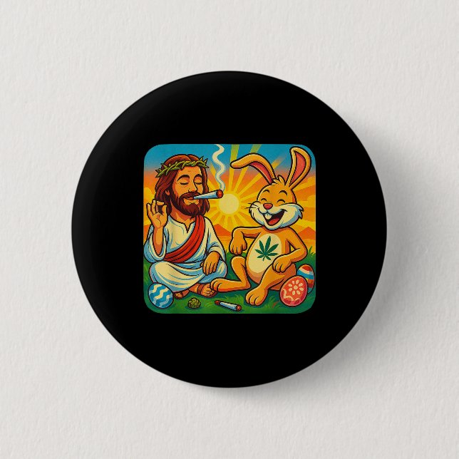 Easter Funny Jesus Bunny Weed Shirt  2 Inch Round Button (Front)