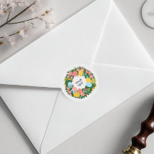 Easter Garden Floral Wreath Classic Round Sticker