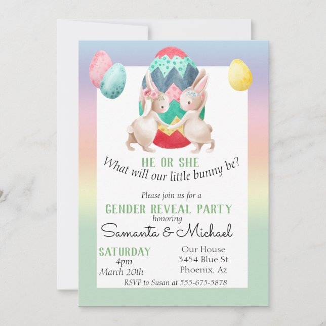 Easter Gender Baby Reveal Party Spring Bunny Invitation (Front)