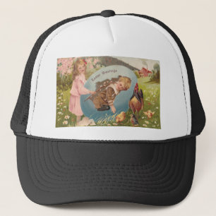 Easter Girl and Boy Victorian Antique Postcard Trucker Hat