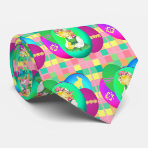 Easter Girl Easter Chick and Easter Eggs Plaid Tie
