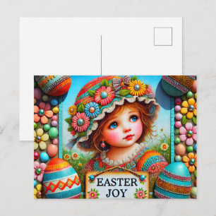 EASTER GIRL with Eggs ~ Mosaic design ~ Postcard