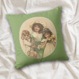 Easter Girls Vintage Art Pillow