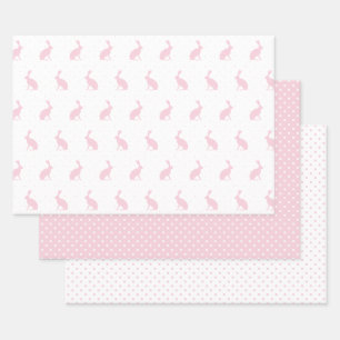 Easter Girly Pink Bunnies and Polka Dots Pattern. Wrapping Paper Sheet