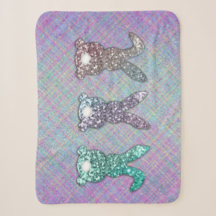 Easter Glitter Pastel Glam Bunnies On Plaid Sherpa Blanket