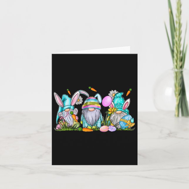 Easter Gnome 3 Cute Gnomes With Easter Eggs Spring Card (Front)