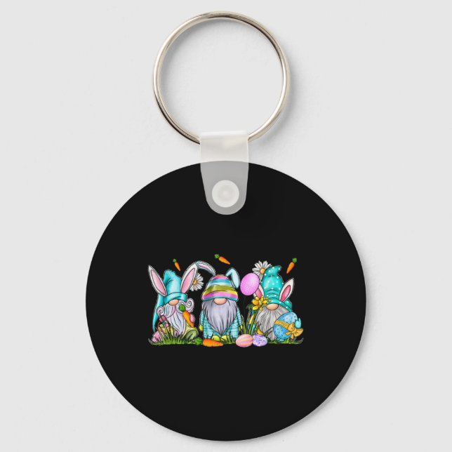 Easter Gnome 3 Cute Gnomes With Easter Eggs Spring Keychain (Front)