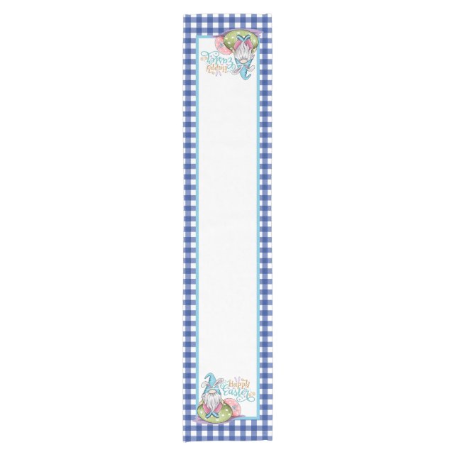 Easter Gnome Bunny Blue Gingham  Short Table Runner (Front)