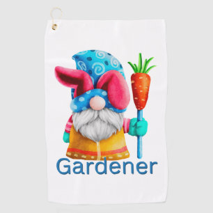 Easter Gnome Gardener with Carrot Golf Towel