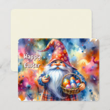 Easter Gnome holding Colourful Egg and Basket -