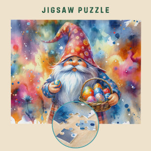 Easter Gnome holding Colourful Egg and Basket - Jigsaw Puzzle